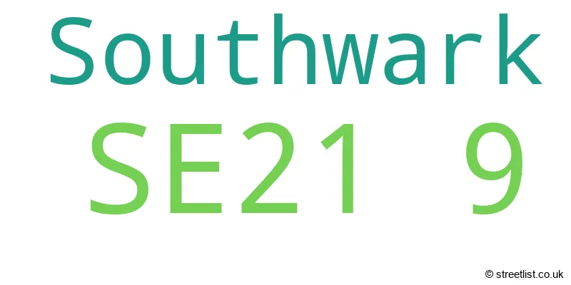 A word cloud for the SE21 9 postcode